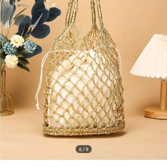 Elegant Gold Mesh Tote Bag - Picture 7 of 9